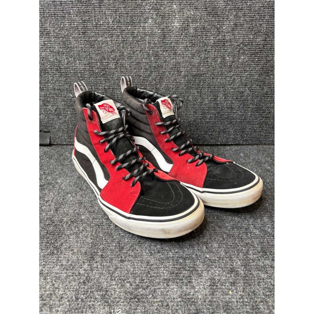 Vans Sk8-Hi High Top Sneakers Black Red White Suede Canvas Mens 10
